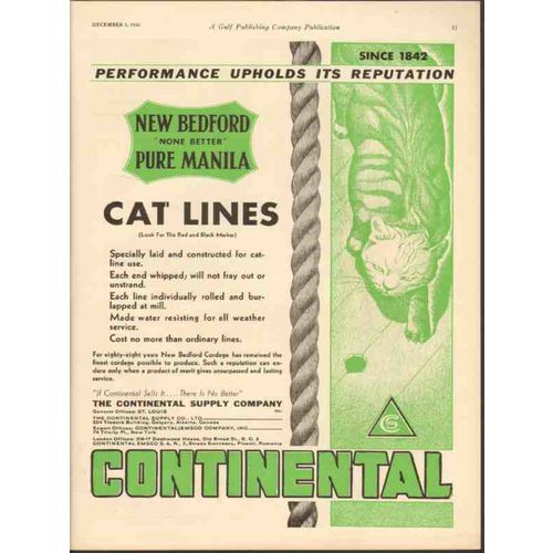 CONTINENTAL SUPPLY COMPANY 1930 New Bedford Pure Manila vintage ad