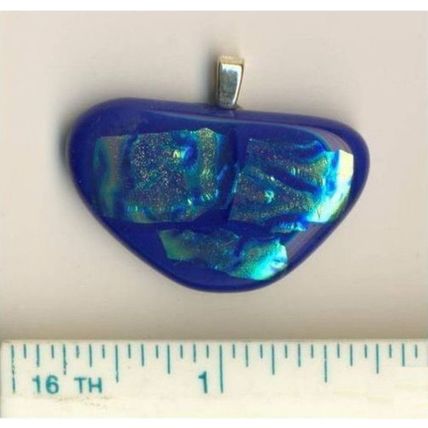 New Handmade Dichroic Fused Glass Pendant, blue, silver bail, id:s19