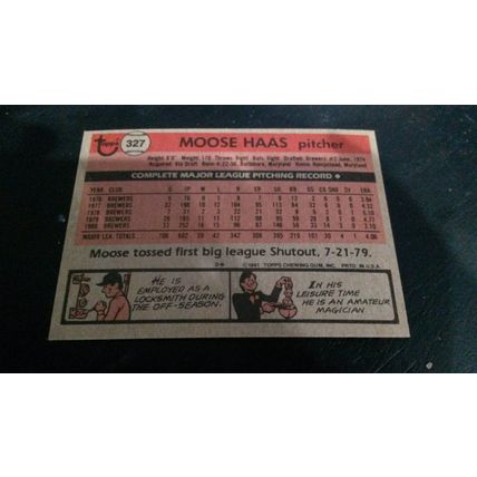 1981 Topps Card # 327 Moose Haas Very Good-Excellent (4) Milwaukee Brewers