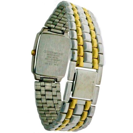 New Citizen Quartz Wristwatch Two Tone S Steel Case & Band Square WR Black Dial