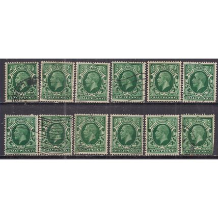 GB 1934 - 36 KGV 1/2d x 12 Green used Stamps ( J454 )