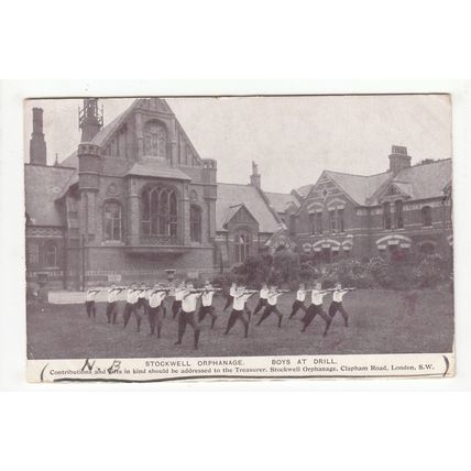 Boys at Drill Stockwell Orphanage Clapham Road London 1904 Creased Postcard