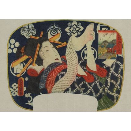 Utagawa Kunisada Kaminari Man Gate At Asakusa Painting Postcard