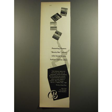 1952 Bloomingdale's Phoenix Beauty Box Nylons Ad - Presenting Phoenix beauty