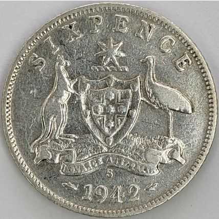 AUSTRALIA 1942 Sixpence - S mint mark, 92.5% Silver (F - D)