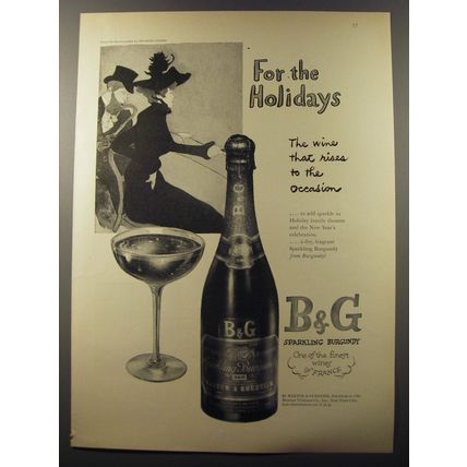 1953 B&G Sparkling Burgundy Wine Ad - art by Toulouse-Lautrec - For the Holidays