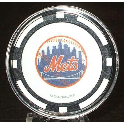 (1) New York Mets Poker Chip Golf Ball Marker - Black / White Inserts