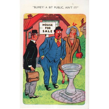 Public Toilet WC Bog On Lawn Estate Agent Agency Comic Postcard