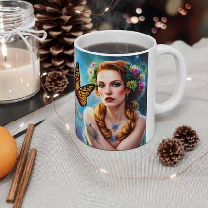 April Diamond Birth Month Colors Fairies & Butterflies #1 Mug 11oz AI Decorative