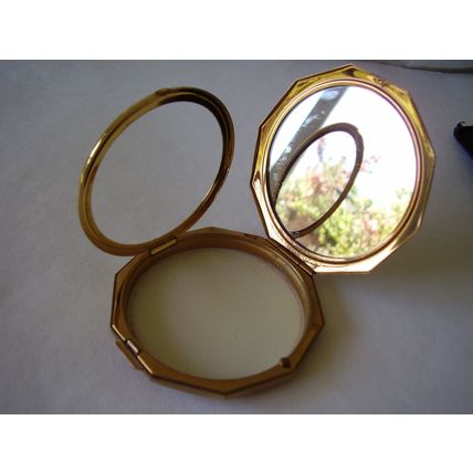 Vintage Stratton Powder Compact Gold Pearl Tear Pear-Drop Hexagonal Convertible