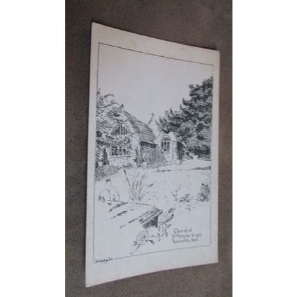1960s pencil sketch Postcard - St Mary's church, Rulvenden - Ashford, Kent