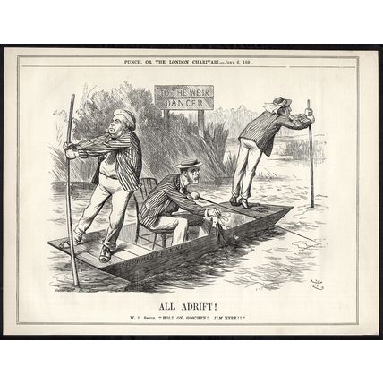 ALL ADRIFT! 1891 Sir John Tenniel - William Henry Smith PUNCH CARTOON PAGE