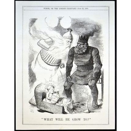 WHAT WILL HE GROW TO? 1881 John Tenniel - Joseph Swain PUNCH CARTOON PAGE