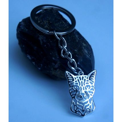 BENGAL CAT METAL KEY RING WITH KEY CHAIN & VELVET GIFT BAG