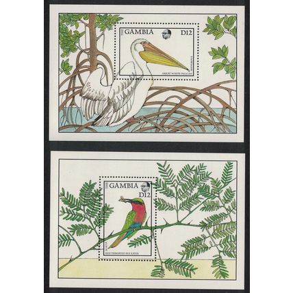 Gambia Red-throated bee-eater Eastern white pelican Birds 2 MSs 1988 MNH