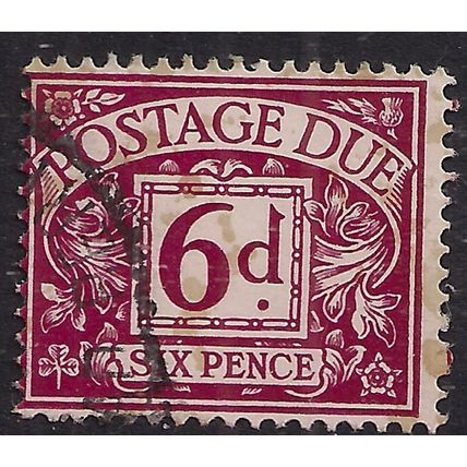 GB 1968 - 69 QE2 6d Purple Postage Due used No Wmk SG D73 ( F220 )