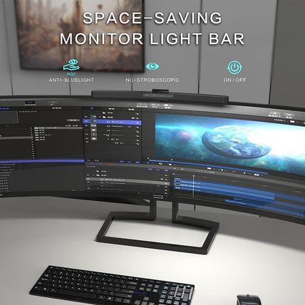 ONWAY Curved Monitor Light Bar with Wireless Remote, Auto-Dimming and Camera Bas