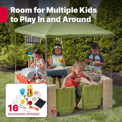 Step2 All around Playtime Patio with Canopy, Kids Indoor/Outdoor Kitchen Playset
