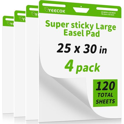 YEECOK Sticky Easel Pad 25 in X 30 In, 30 Sheets/Pad, 4 Pads/Pack, Sticky Flip C