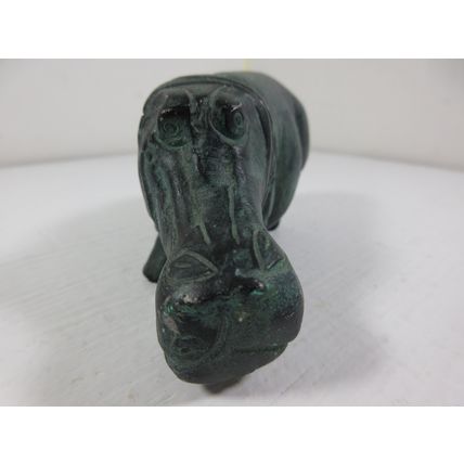 Primitive Style MCM Hippo Figure Metal Green Patina Prehistoric 2.5" x 5"