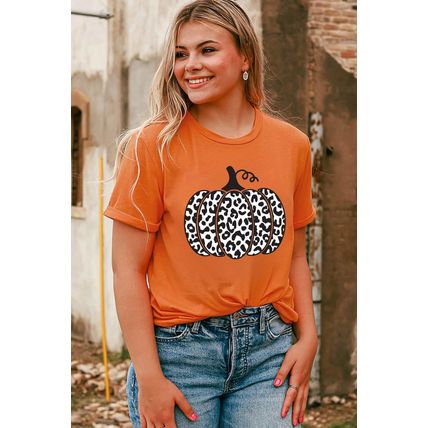Orange Leopard Pumpkin Graphic Daily Fashion Tee