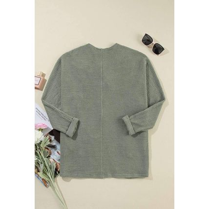 Laurel Green Waffle Knit Open Front Cardigan