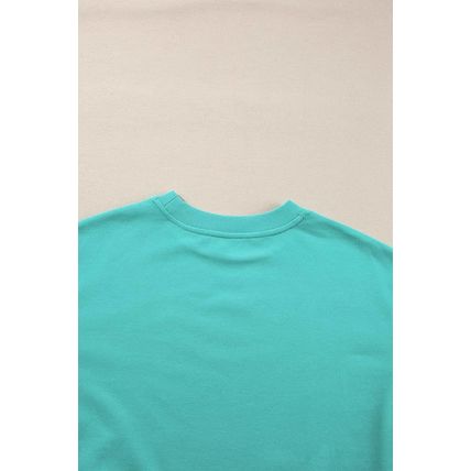 Aruba Blue Plain Drop Shoulder Crewneck Pullover Sweatshirt