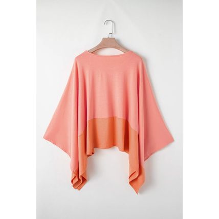 Grapefruit Orange Contrast Color Patchwork Oversized Side Split Top