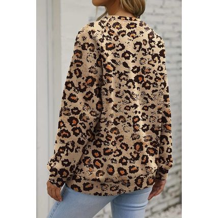 Brown Leopard Bleached Raglan Sleeve Pullover Sweatshirt