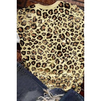 Leopard Bleached O-neck Short Sleeve T Shirt