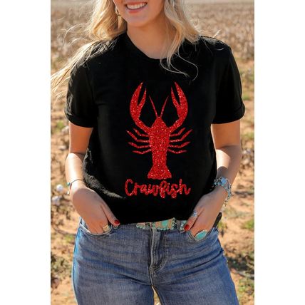 Black Shimmering Crawfish Graphic Tee