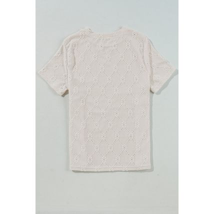 White Geometric Embroidered Slim Fit O Neck T Shirt
