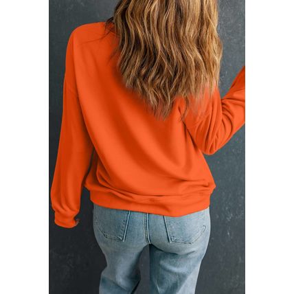 Orange Sequin Halloween Ghost Patched Drop Shoulder Sweatshirt