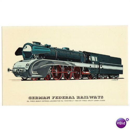 Railway Postcard German Federal Oil Fired 10001 Fried Krupp Pacific Loco