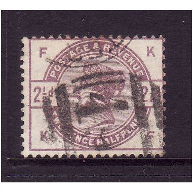 GREAT BRITAIN 1883 QV SG 190 2 1/2d LILAC LETTERED KF FINE USED