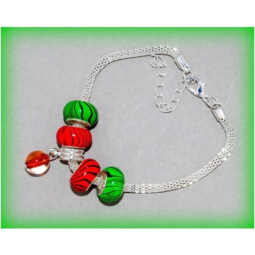 Snake Chain Silver Plated Bracelet Brown Marble Charm Euro Bead Jewellery 1329