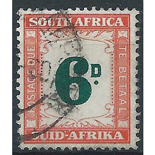 South Africa 1950 D43 6d Green & Bright Orange Postage Due Fine Used . ..