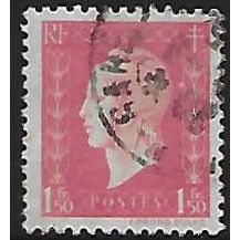 Mi 718: 1 Fr. 50 red-carmine Definitive Stamp: Marianne de Dulac.