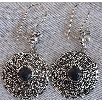 Oriental silver onyx earrings