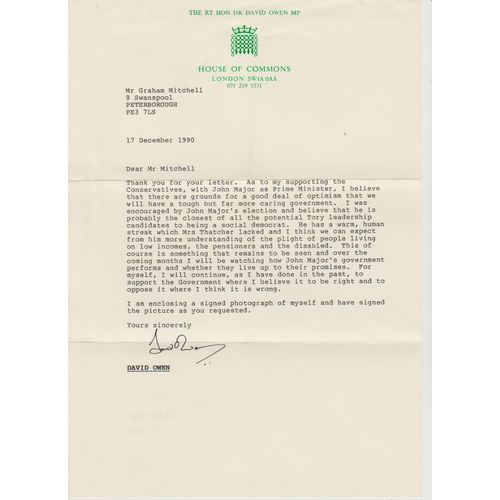 Autograph David Owen MP & SDP leader in very frank letter about Mrs Thatcher