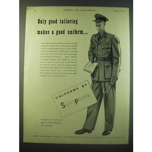 1940 Simpson Piccadilly Uniforms and Equipment Ad - Only good tailoring