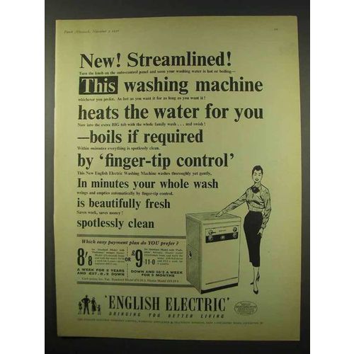 1956 English Electric Washing Machine Ad - Streamlined
