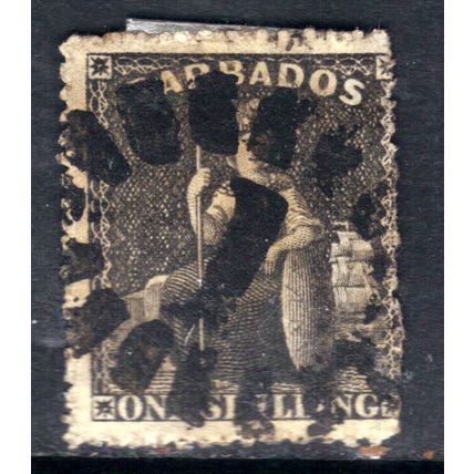 Barbados 1861 - 70 QV 1/-d Brown Black used SG 34 ( H1483 )