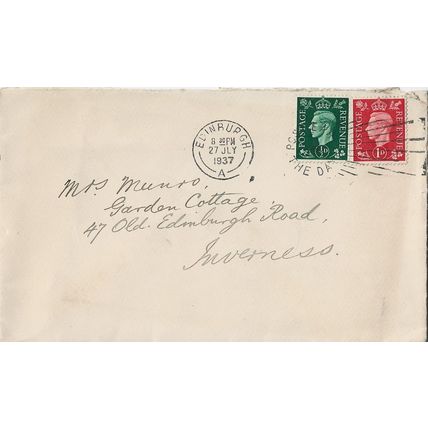 GB 1937 cover with Edinburgh pm & Post Early in the Day slogan contains letter