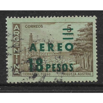 ARGENTINE REP 1962 AIRMAIL SURCH AEREO 18p on 5p BROWN & GREEN SG1066 F/U