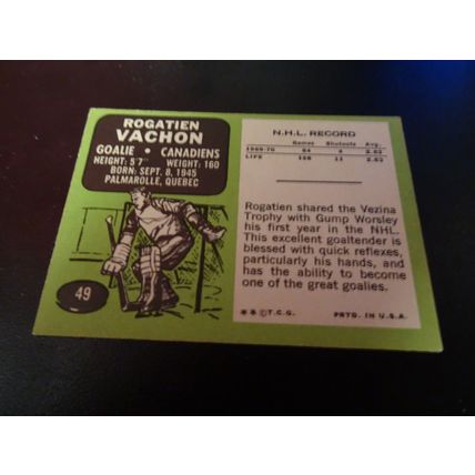 1970-71 Topps Hockey Card # 049 Rogatien Vachon Very Good (3) Montreal Canadiens
