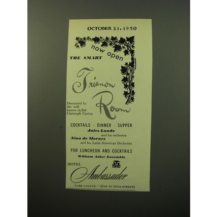 1950 Hotel Ambassador Advertisement - Now open the smart Trianon Room