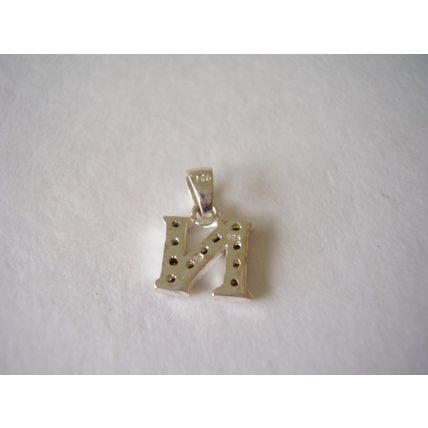 Vintage 925 Charm N Alphabet Capital Letter White Crystal Pendant Name Silver