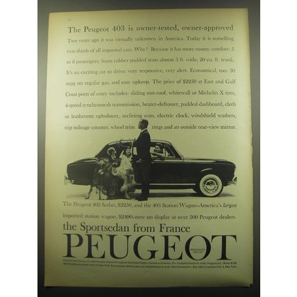 1959 Peugeot 403 Sedan Ad - The Peugeot 403 is owner-tested, owner-approved
