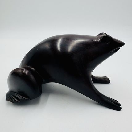 Frog Sculpture Mid Century Modern Carved Rosewood Figurine Solid Ironwood 7in